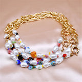 Ethnic Multicolor Heart Beads Pearls Choker Necklace