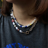 Ethnic Multicolor Heart Beads Pearls Choker Necklace