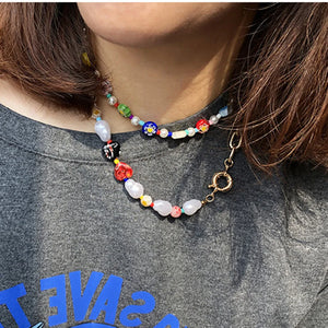 Ethnic Multicolor Heart Beads Pearls Choker Necklace