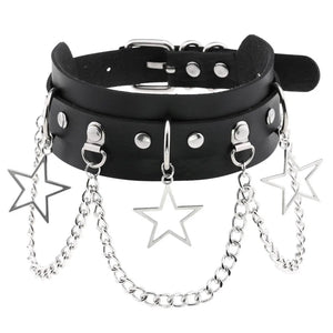European Style Collar Short Necklace Men Gothic PU Leather Tassel Chain Choker