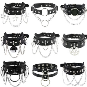 European Style Collar Short Necklace Men Gothic PU Leather Tassel Chain Choker