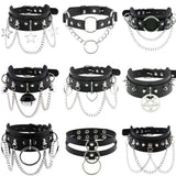 European Style Collar Short Necklace Men Gothic PU Leather Tassel Chain Choker