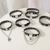 Gothic Circle Spider Heart Choker Necklace Vintage PU Leather Rivet Necklace