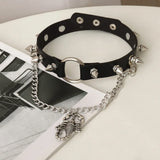 Gothic Circle Spider Heart Choker Necklace Vintage PU Leather Rivet Necklace