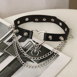 Gothic Circle Spider Heart Choker Necklace Vintage PU Leather Rivet Necklace