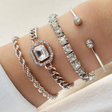 Punk Green Rhinestone Charm Bracelets Set