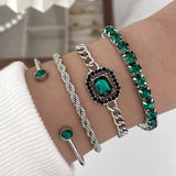 Punk Green Rhinestone Charm Bracelets Set