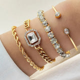 Punk Green Rhinestone Charm Bracelets Set