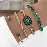 Punk Green Rhinestone Charm Bracelets Set