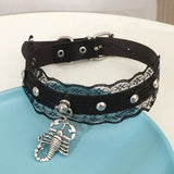 Exaggerated Punk Scorpion Pendant Necklace Gothic PU Leather Geometric Rivet Lac