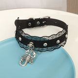 Exaggerated Punk Scorpion Pendant Necklace Gothic PU Leather Geometric Rivet Lac