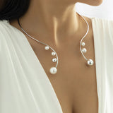 Women's Silver Choker Necklace with Pearl Torques Statement Chain Collar