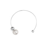 Silver Metal Choker Necklace with Pearl Torques for Women