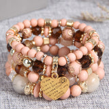 Multicolor Resin Beads Rope Bracelets Ethnic Letters Heart Charm Bracelet