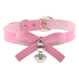 Pink PU Leather Choker Torques Necklace with Bowknot Heart Pendant