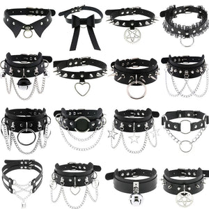 Gothic PU Leather Tassel Chain Choker Collar Necklace