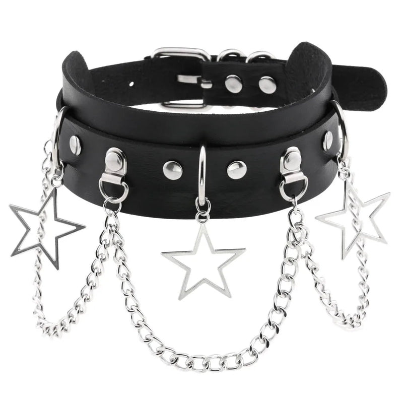 Gothic PU Leather Tassel Chain Choker Collar Necklace