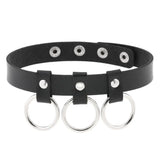 Gothic Leather Choker Necklace Vintage Three Circle Pendant Torques Jewelry