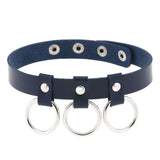 Gothic Leather Choker Necklace Vintage Three Circle Pendant Torques Jewelry