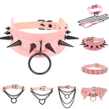 Gothic Punk Rivet Leather Statement Necklace