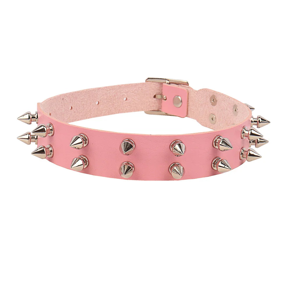 Gothic Punk Rivet Leather Statement Necklace