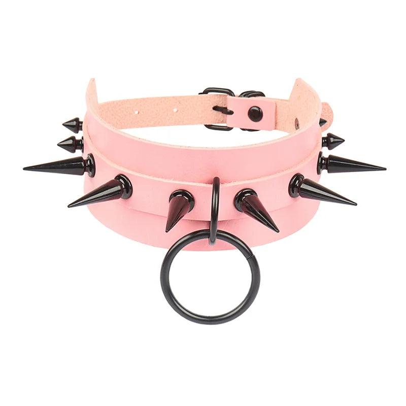 Gothic Punk Rivet Leather Statement Necklace