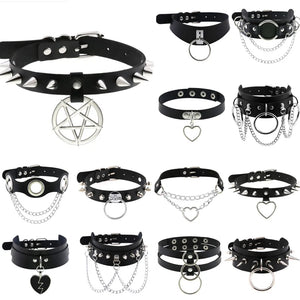 Harajuku PU Leather Choker Necklace Punk Gothic Pendant Tassel Necklace