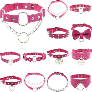 Harajuku Girls Red PU Leather Necklace Gothic Vintage Choker