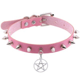Harajuku Pink PU Leather Choker Necklace for Women Men