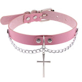 Harajuku Pink PU Leather Choker Necklace for Women Men