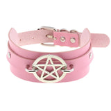Harajuku Pink PU Leather Choker Necklace for Women Men