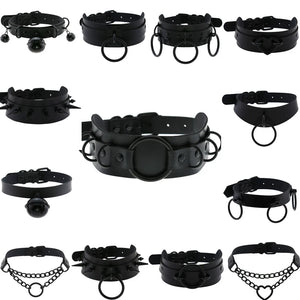 Harajuku Punk PU Leather Choker Necklace Vintage Gothic Chain Jewelry