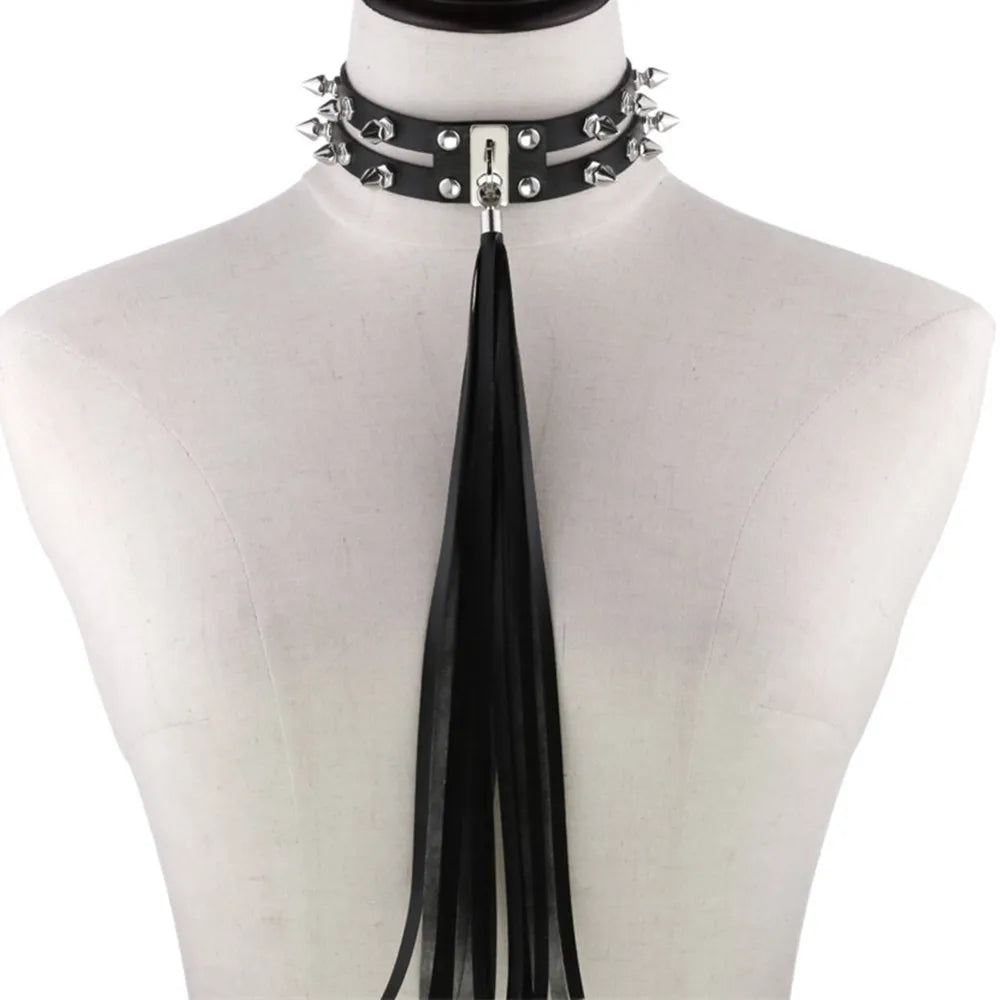 Harajuku Punk Tassel Rivet Choker Leather Torques Necklace