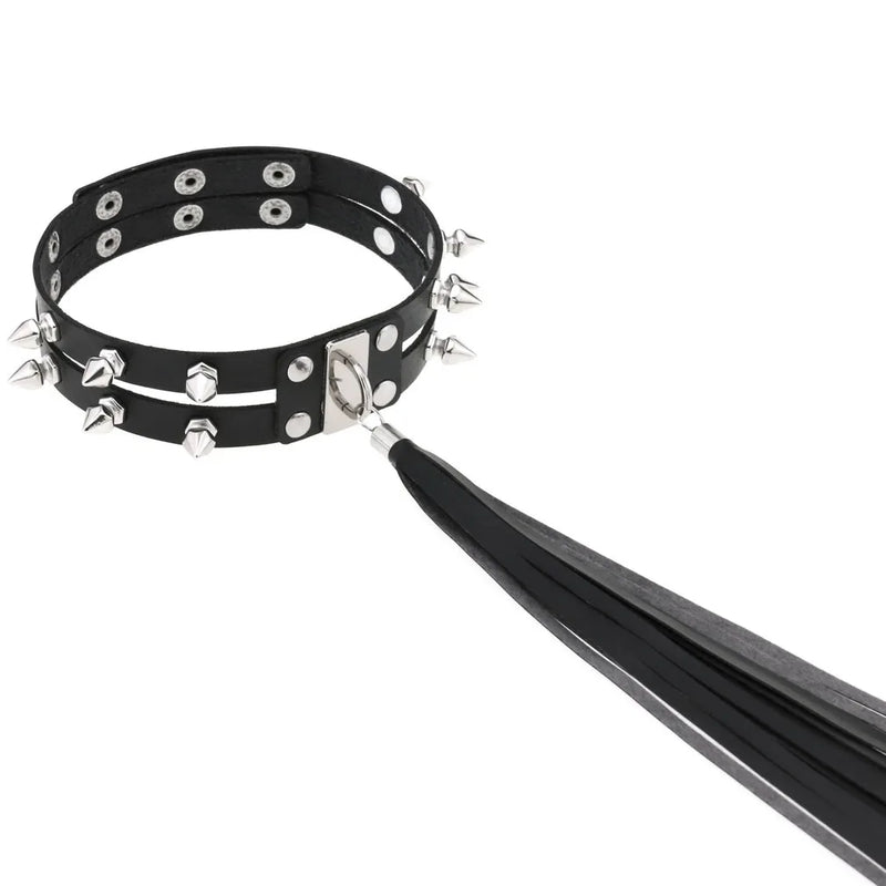 Harajuku Punk Tassel Rivet Choker Leather Torques Necklace