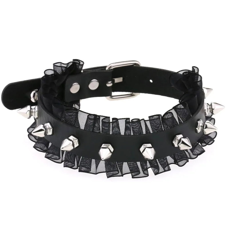 Vintage Lace Leather Choker Necklace Harajuku Gothic Punk Rivet