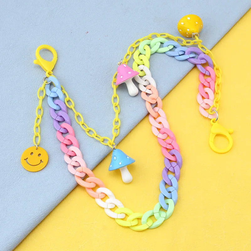 Candy Mushroom Smile Key Chain Ring Multicolor Resin Heart Waist Chain