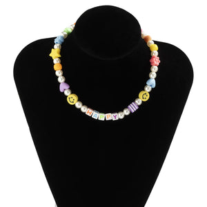 Ethnic Pearl Letters Star Flower Choker Necklace For Women