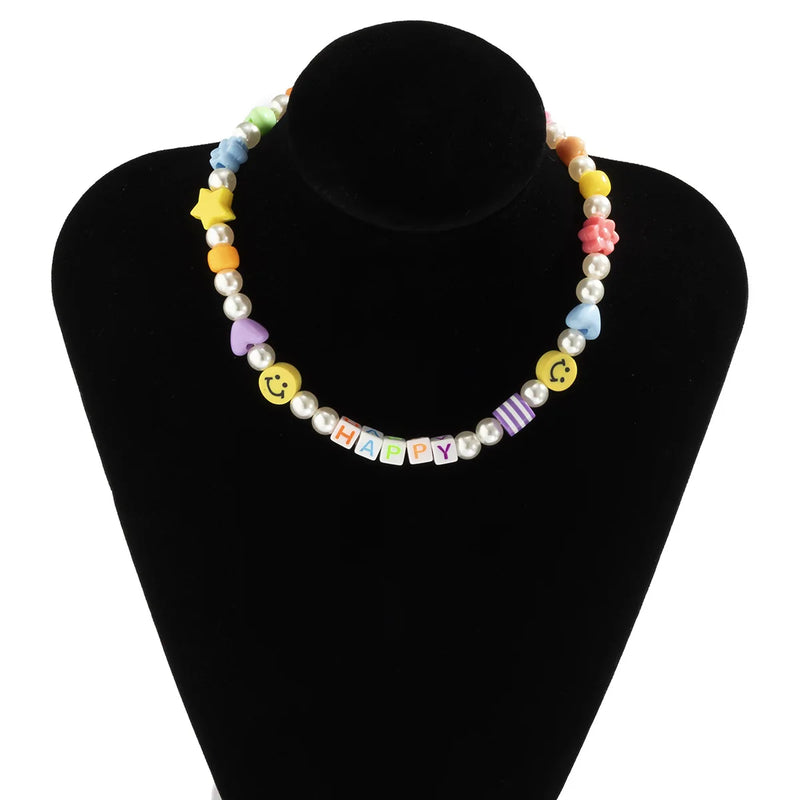 Ethnic Pearl Letters Star Flower Choker Necklace For Women