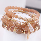 Ethnic Crystal Beads Bracelets for Women Girls Elastic Rope Tassel Wrap Bracelet