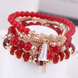 Ethnic Crystal Beads Bracelets for Women Girls Elastic Rope Tassel Wrap Bracelet