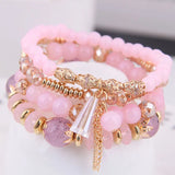Ethnic Crystal Beads Bracelets for Women Girls Elastic Rope Tassel Wrap Bracelet