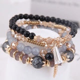 Ethnic Crystal Beads Bracelets for Women Girls Elastic Rope Tassel Wrap Bracelet