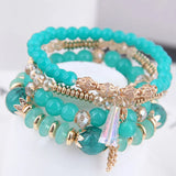 Ethnic Crystal Beads Bracelets for Women Girls Elastic Rope Tassel Wrap Bracelet