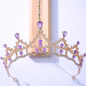 Purple Crystal Tiara Wedding Queen Rhinestone Crown Hairband