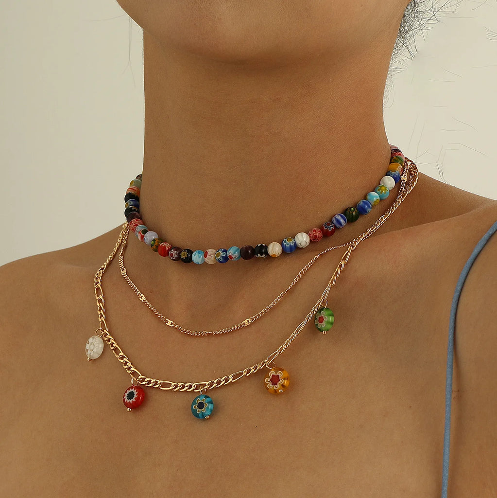 Bohemian Multicolor Fruit Beads Choker Necklace for Women Girls