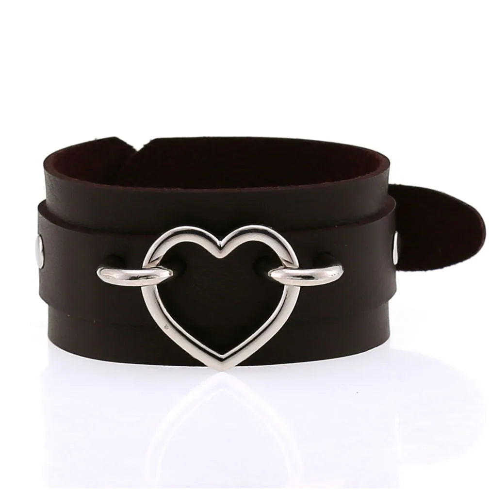 Gothic Harajuku Heart PU Leather Wrap Bracelet Vintage Punk Wide Bangles