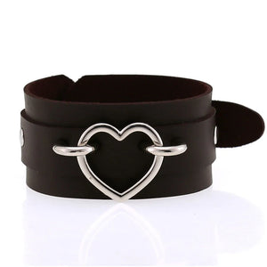 Gothic Harajuku Heart PU Leather Wrap Bracelet Vintage Punk Wide Bangles