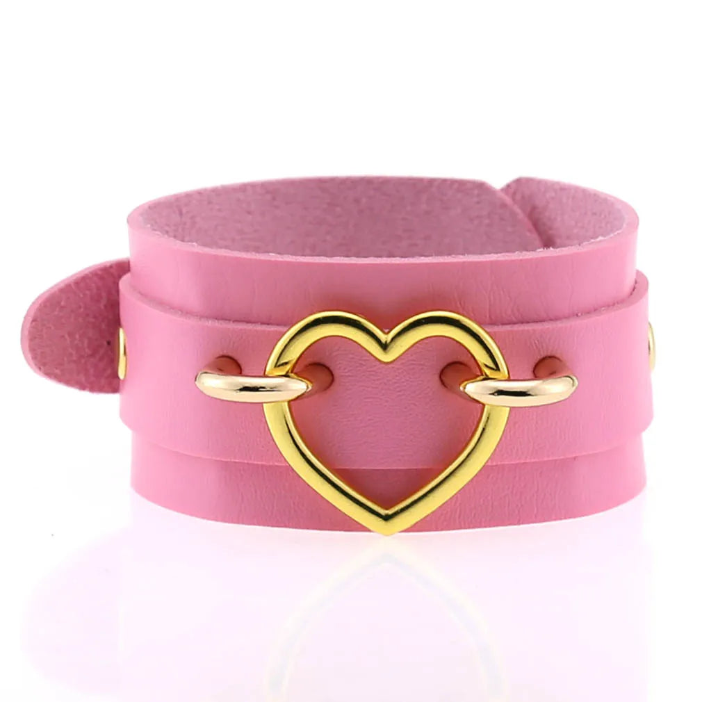 Gothic Harajuku Heart PU Leather Wrap Bracelet Vintage Punk Wide Bangles