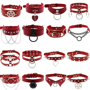 Harajuku Red PU Leather Choker Necklace Women Punk Gothic Vintage Statement
