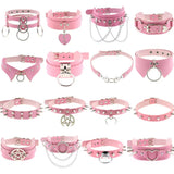 Vintage Harajuku PU Leather Pink Necklace Gothic Statement